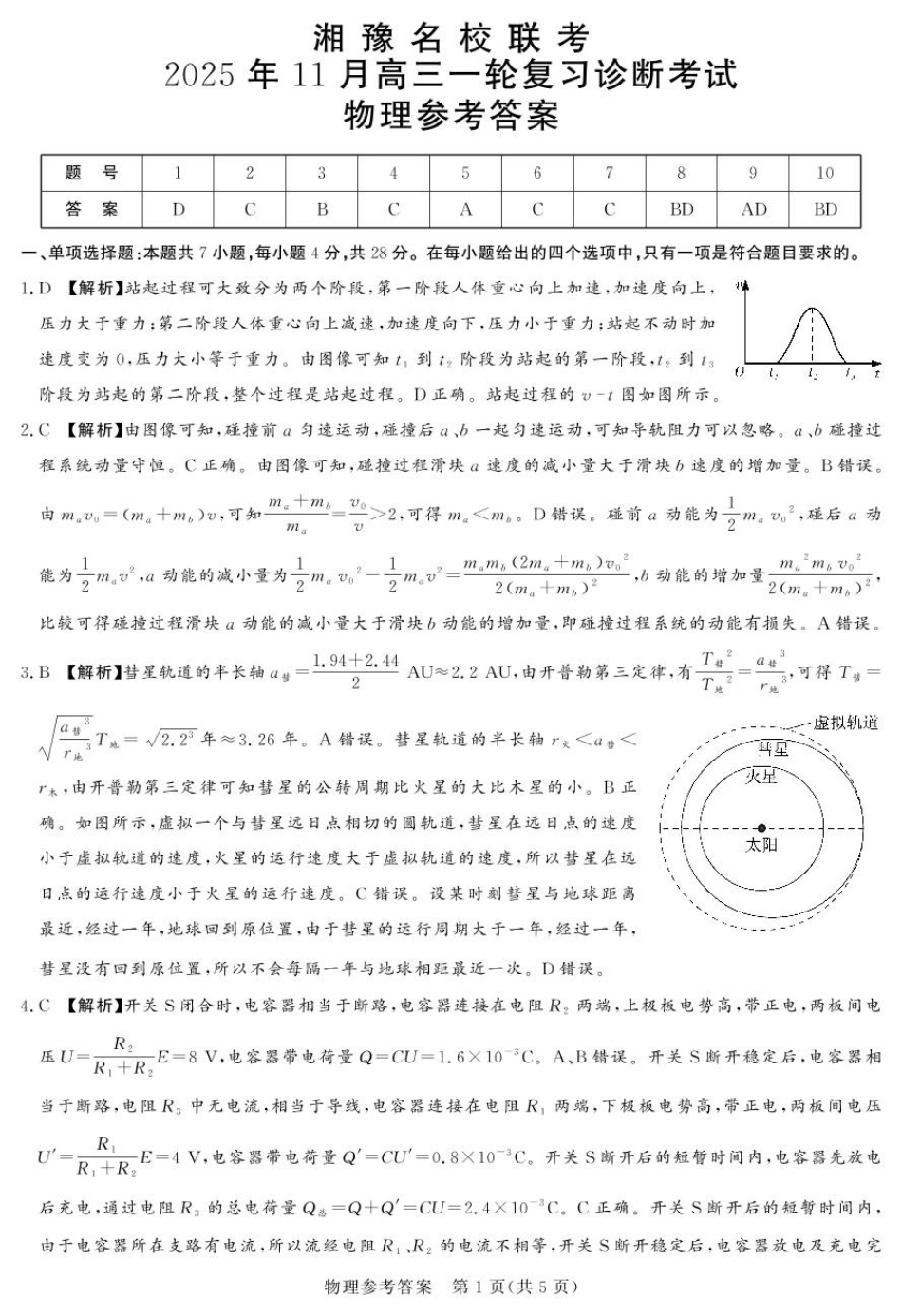 物理试卷答案河南省湘豫名校联考2025年11月高三一轮复习诊断考试(11.24-11.25).pdf_第1页