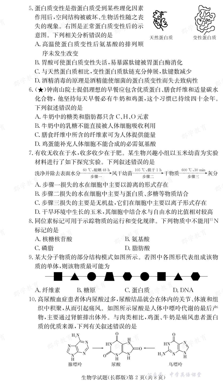 长郡中学2025年上学期高一期中考试生物.pdf_第2页