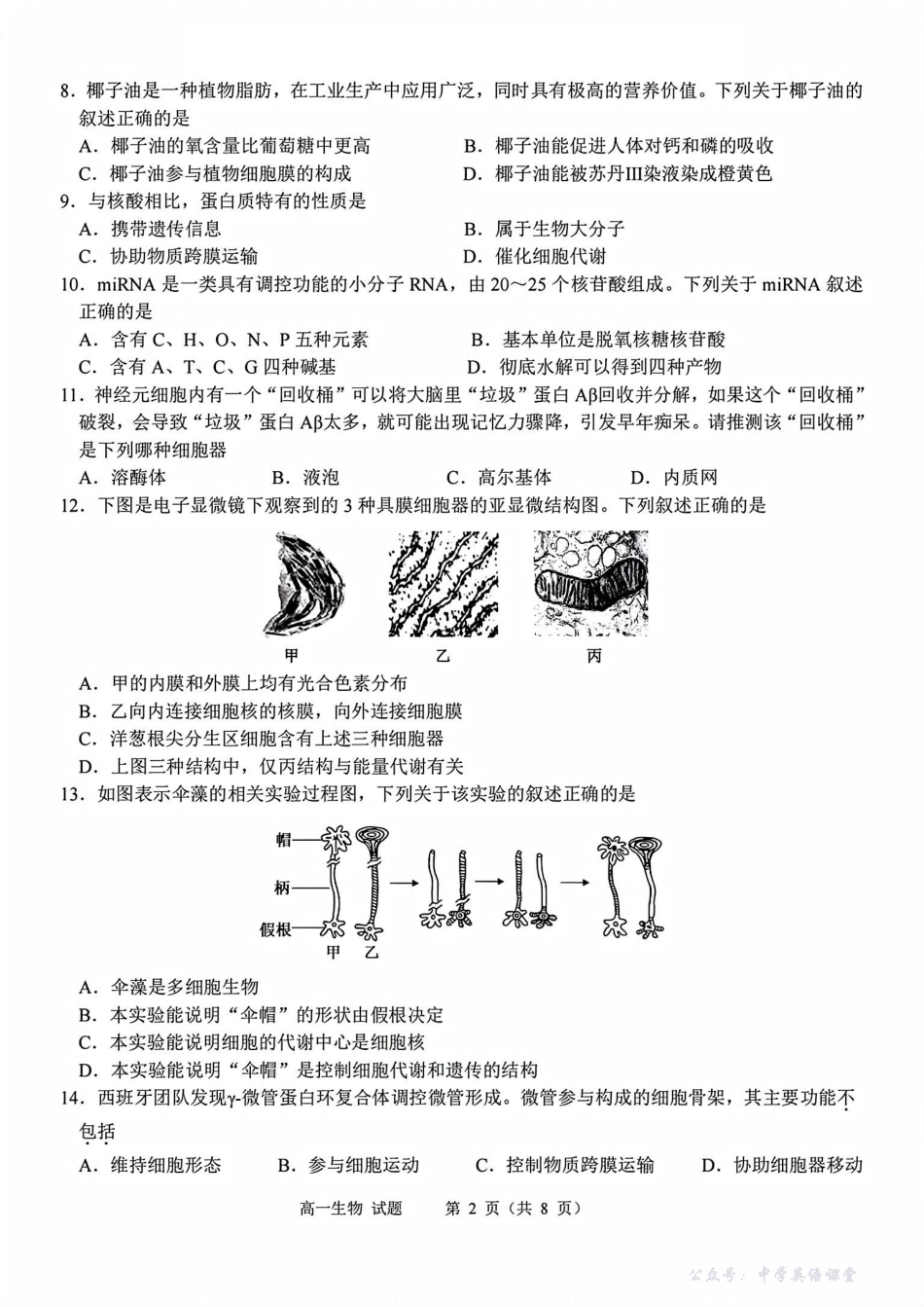 浙江衢州五校联盟2025年11月高一期中联考生物试题.pdf_第2页