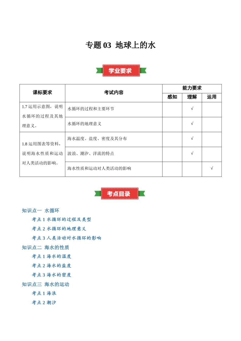 专题03地球上的水(知识梳理)-【学考复习】2024年高中地理学业水平考试必备考点归纳与测试(新教材专用).docx_第1页