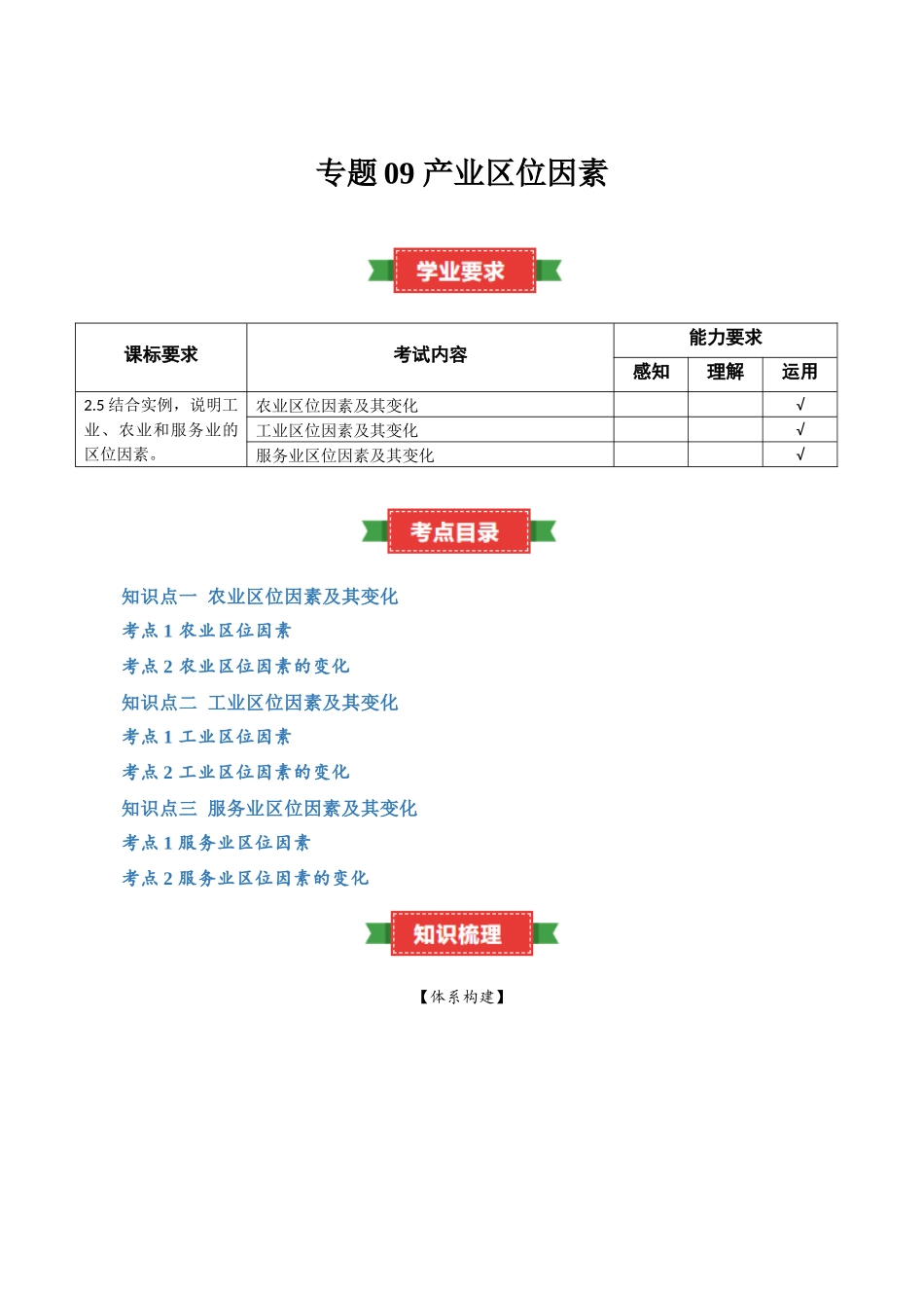 专题09产业(知识梳理)-【学考复习】2024年高中地理学业水平考试必备考点归纳与测试(新教材专用).docx_第1页