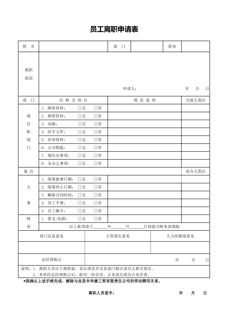 43 员工离职申请表(1页).doc_第1页