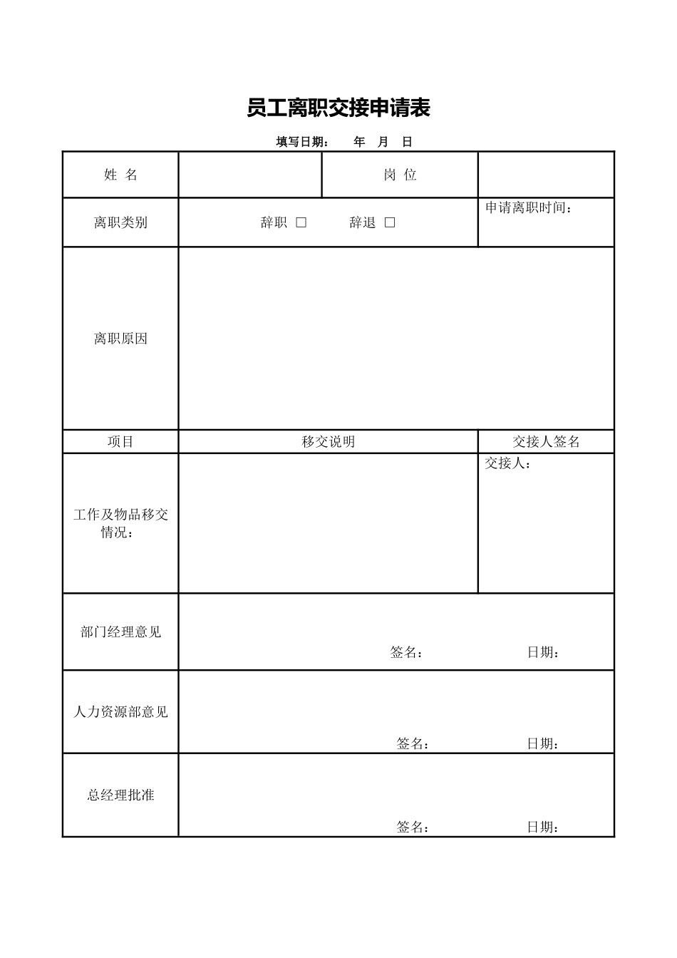 45 离职交接申请表(1页).doc_第1页