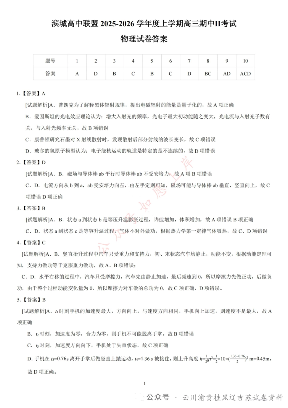 大连滨城高中联盟2025-2026学年度上学期高三期中Ⅱ考试物理答案.pdf_第1页