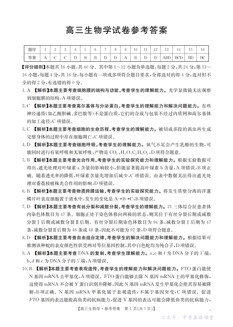 湖南省2026届高三上学期11月联考(26-87C)生物答案.pdf_第1页