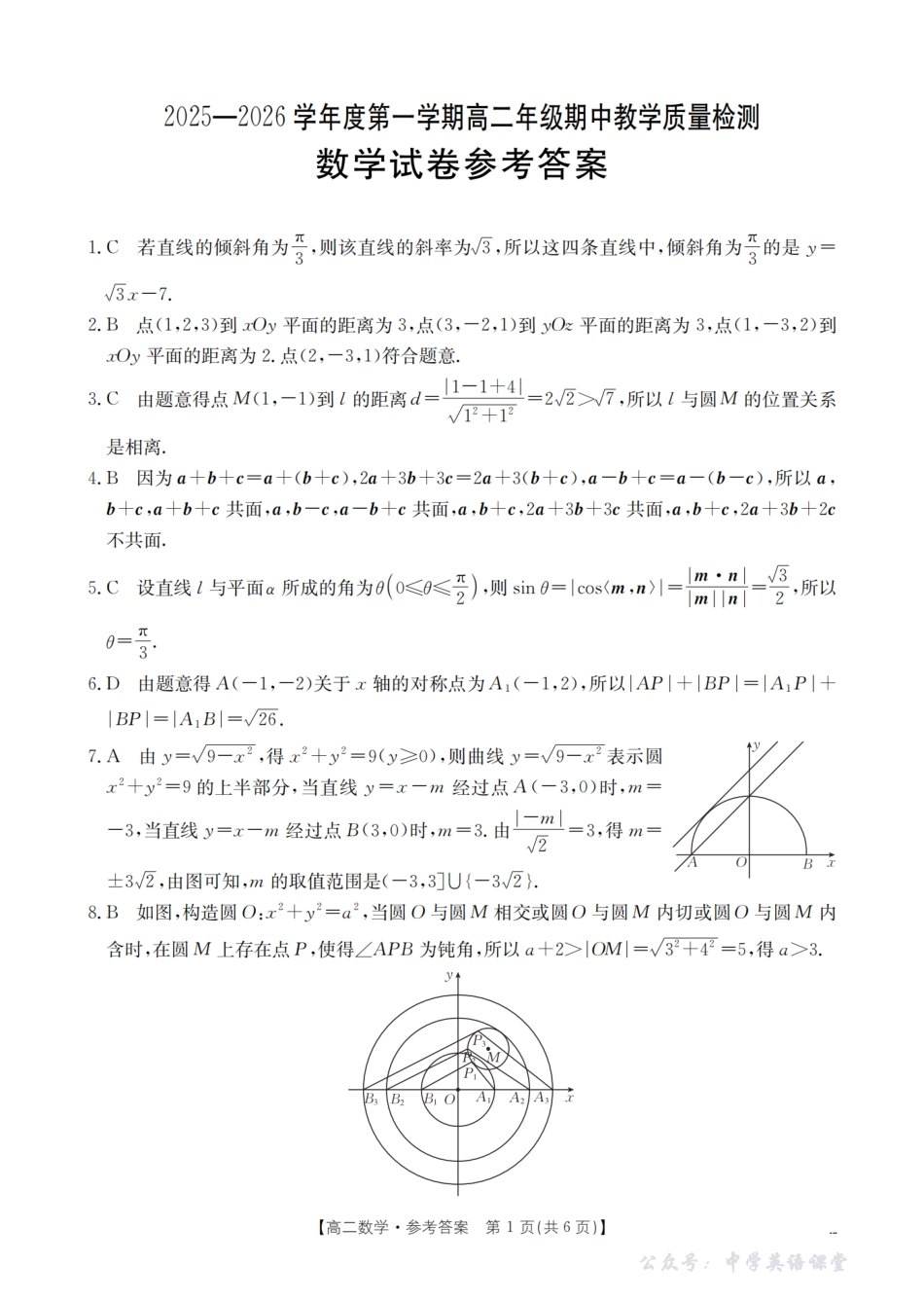内蒙古2025-2026学年高二上学期期中教学质量检测(26-119B)数学答案.pdf_第1页