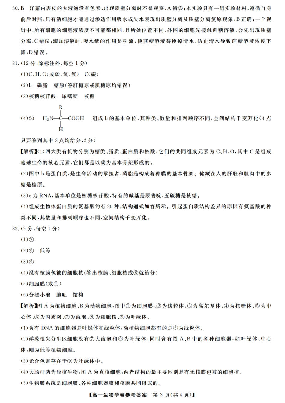 生物试卷答案【高一】浙江省强基联盟2025年高一年级11月联考暨期中考试(11.18-11.20).pdf_第3页