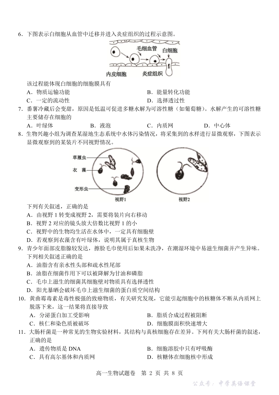 生物试卷-浙江省杭州市地区(含周边)重点中学2025学年第一学期高一年级期中考试(11.10-11.12).pdf_第2页