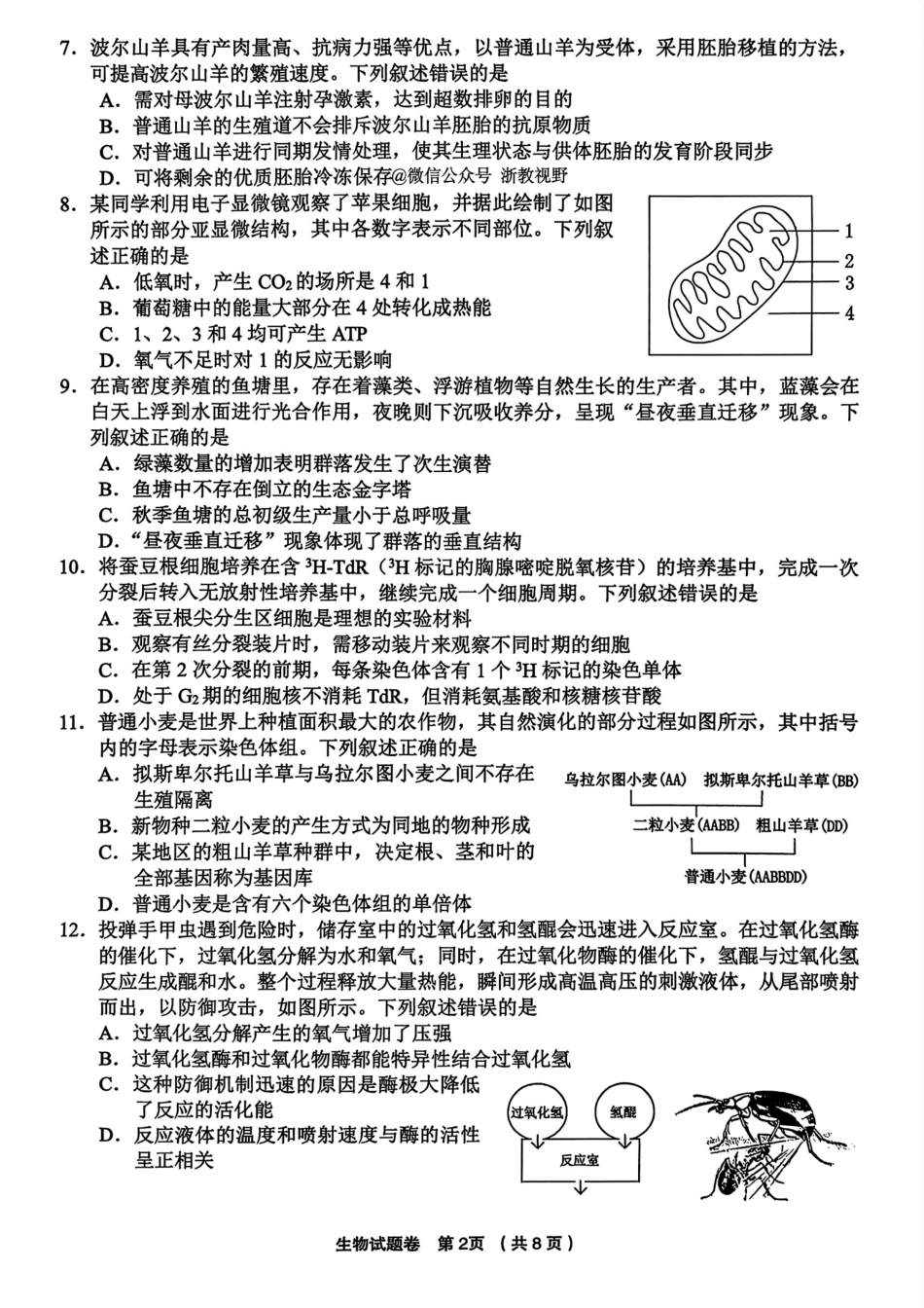 生物试题卷浙江省金丽衢十二校2025学年高三第一次联考(金丽衢一模)(12.2-12.3).pdf_第2页