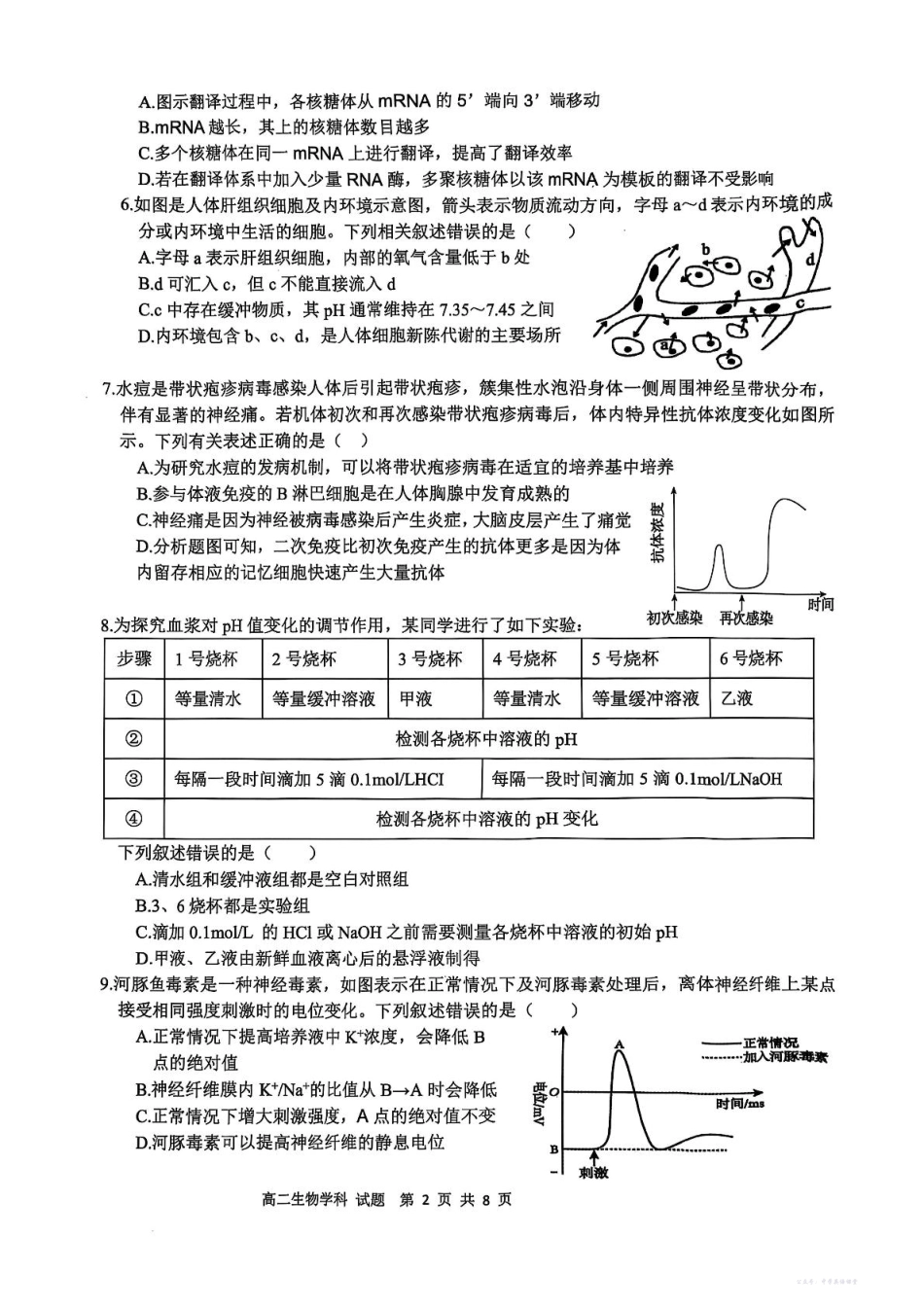 浙江省”七彩阳光“新高考研究联盟2025-2026学年高二上学期期中联考生物试卷(含答案).pdf_第2页