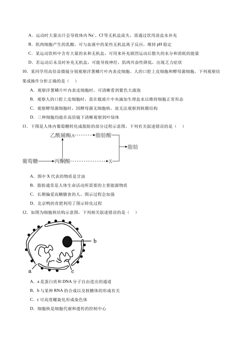浙江省宁波三锋联盟2025-2026学年高一上学期11月期中联考生物试卷(含答案).docx_第3页