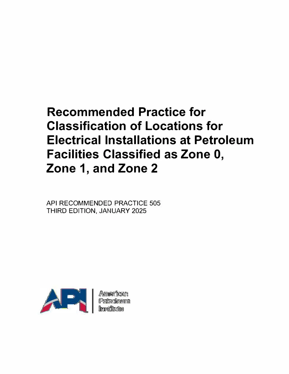 API RP 505-2025 石油设施中电气安装位置分类的推荐实践.pdf_第1页
