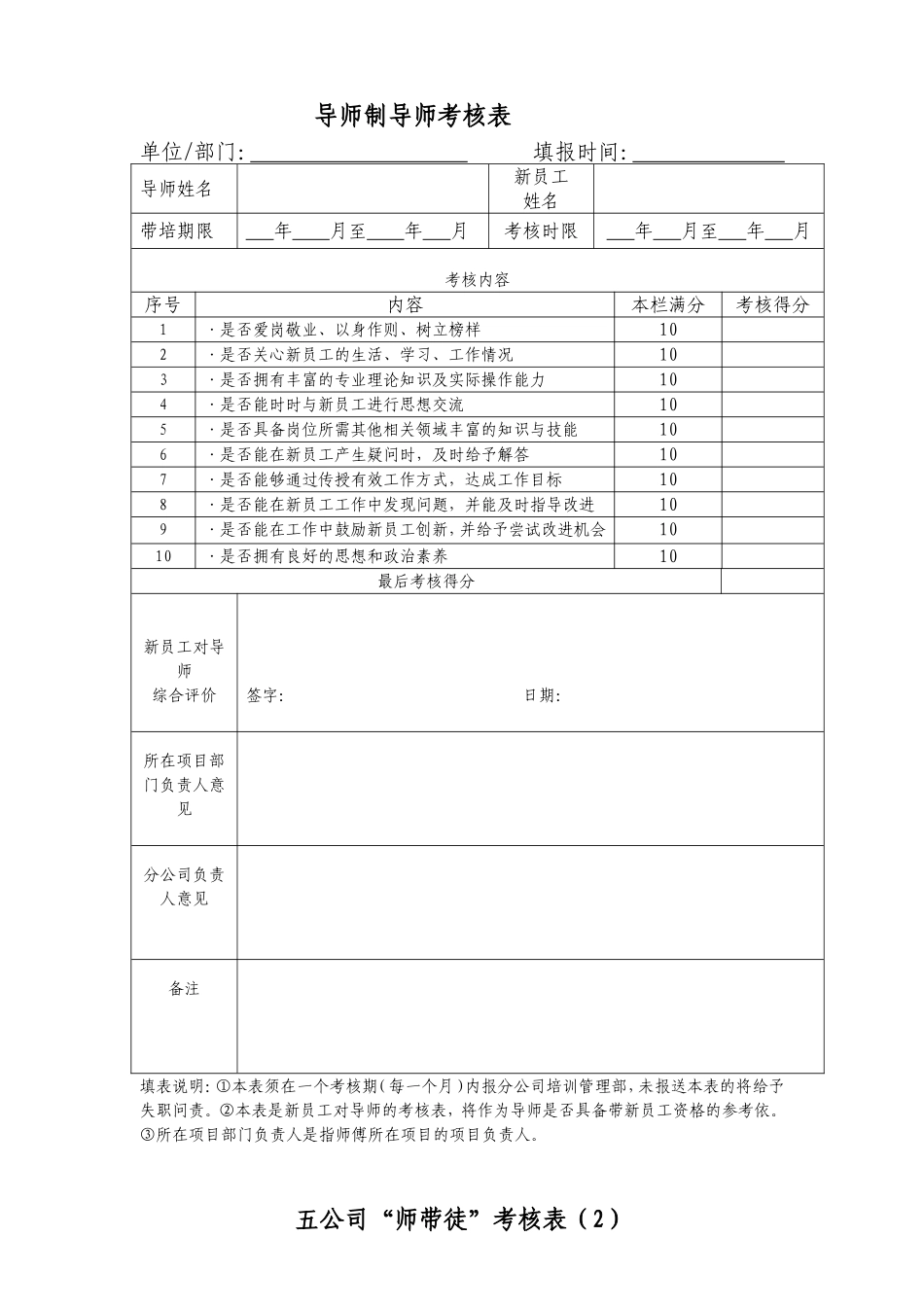 【表格】导师导师制导师考核表.doc_第1页