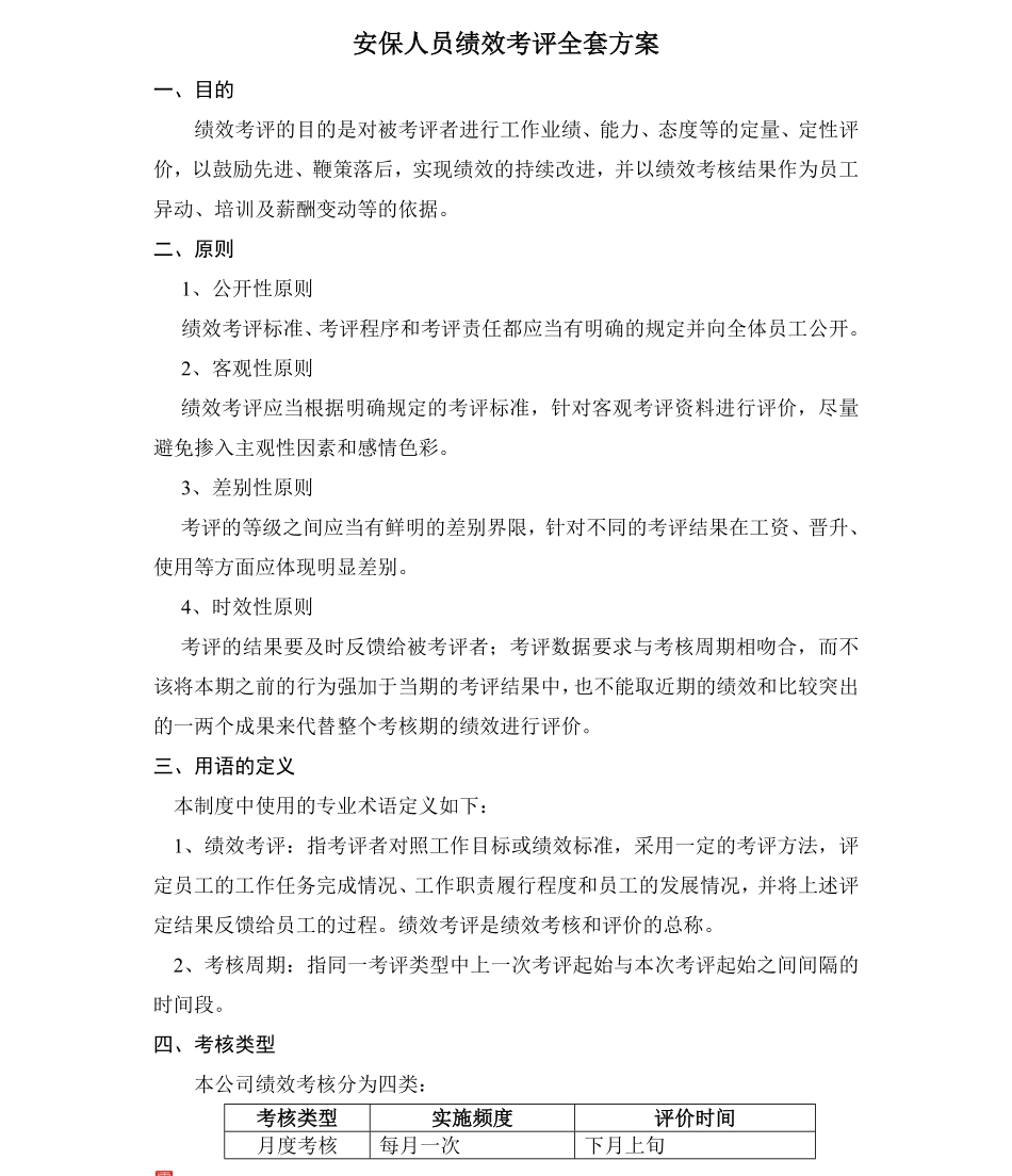 【实例】安全保卫人员绩效考评全套方案-9页.pdf_第1页
