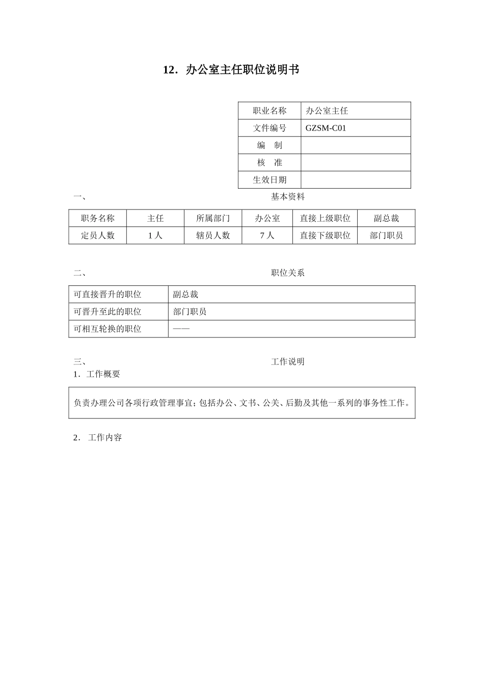 办公室主任职位说明书.doc_第1页