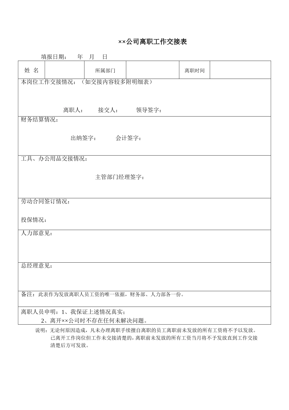 离职工作交接表.doc_第1页