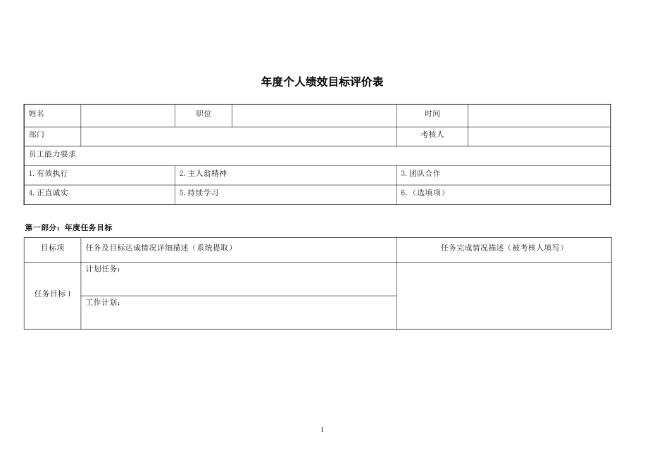 年度个人绩效目标评价套表格式_全套.doc_第1页