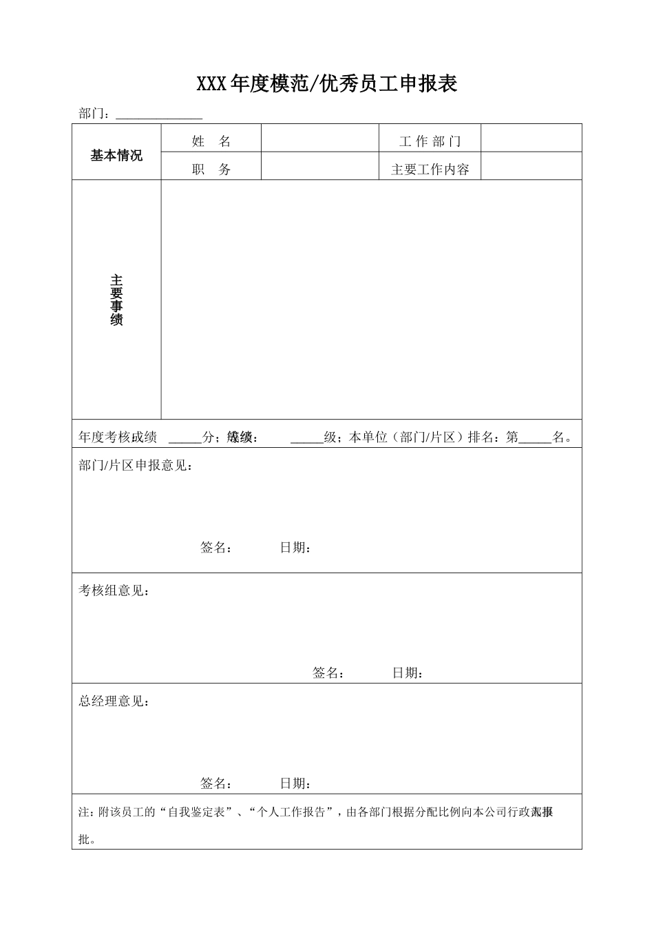 年度模范、优秀员工申报表.doc_第1页