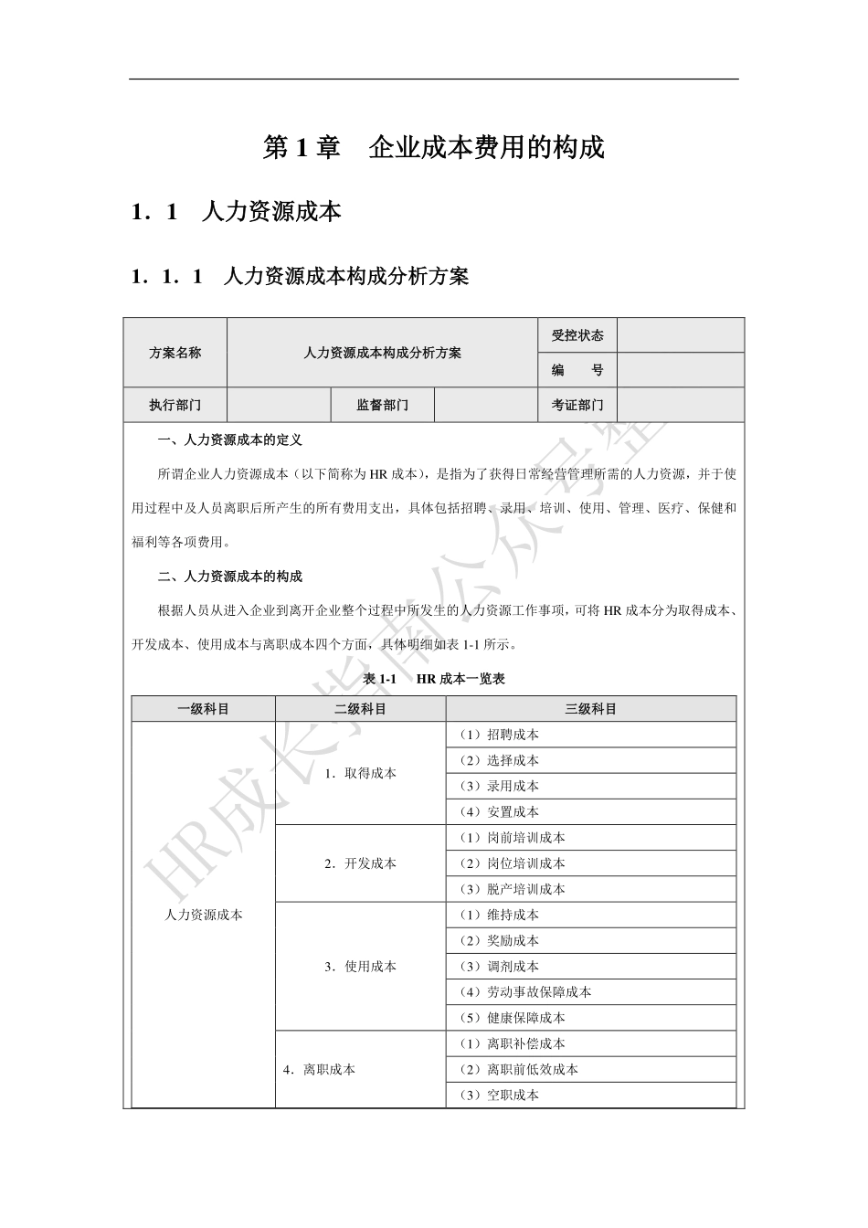 企业人力资源成本费用的构成(企业内部制度).pdf_第1页