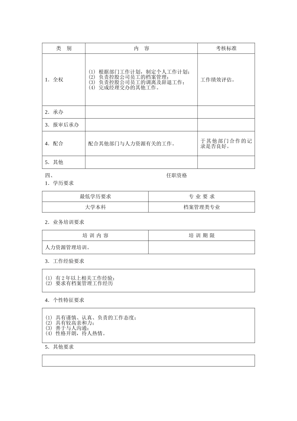 人事档案管理员职位说明书.doc_第2页