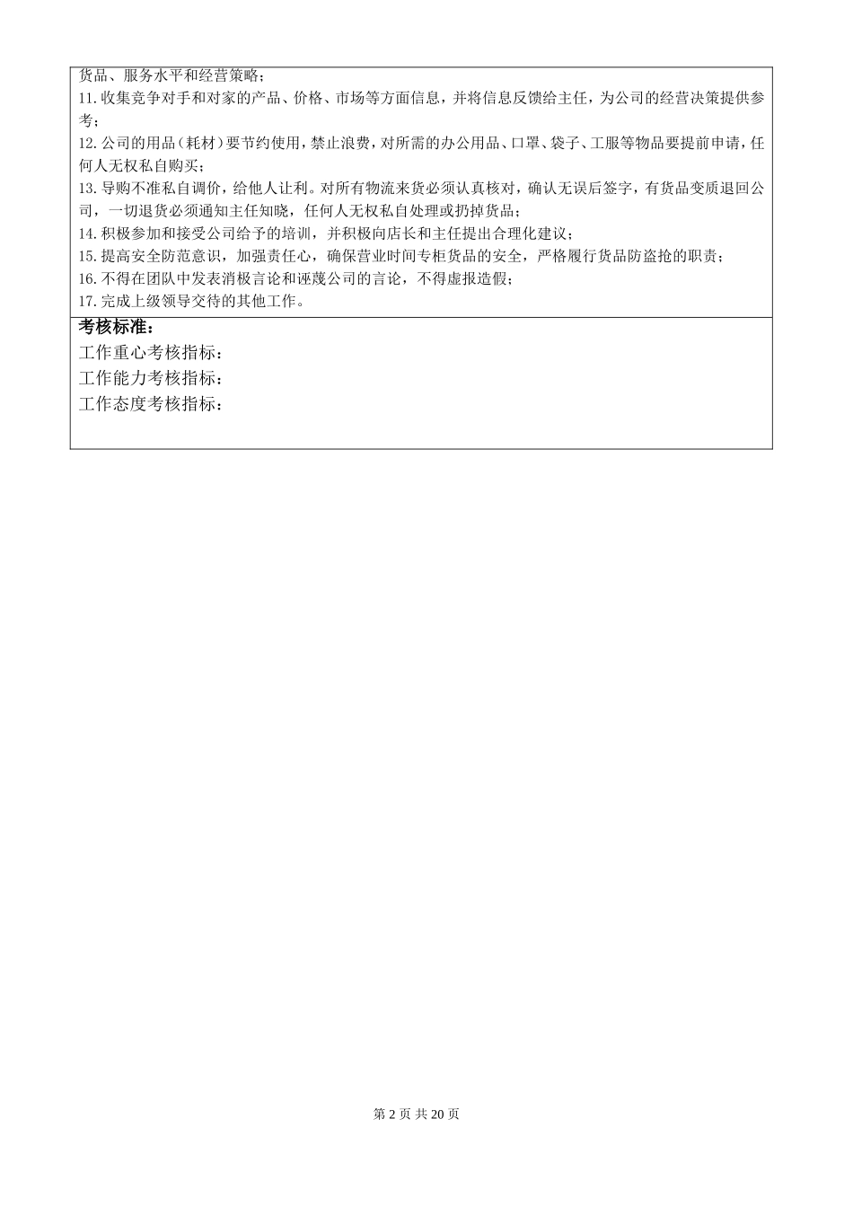 商业零售代理商公司的岗位说明书.doc_第2页