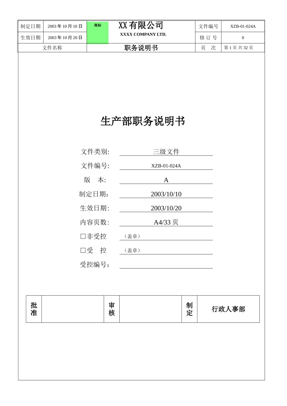 生产部职务说明书.doc_第1页