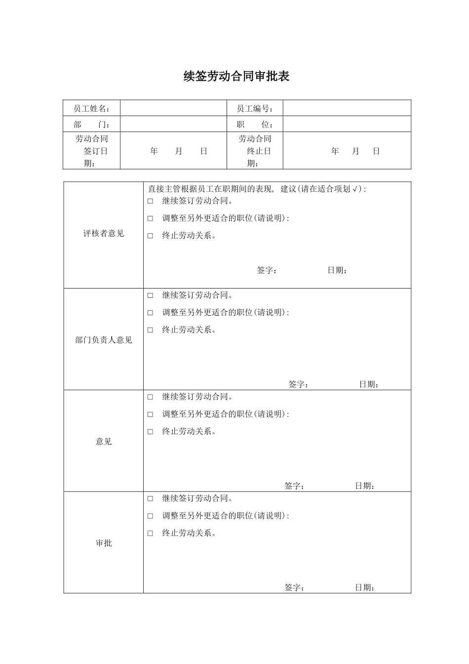 续签劳动合同审批表.docx_第1页