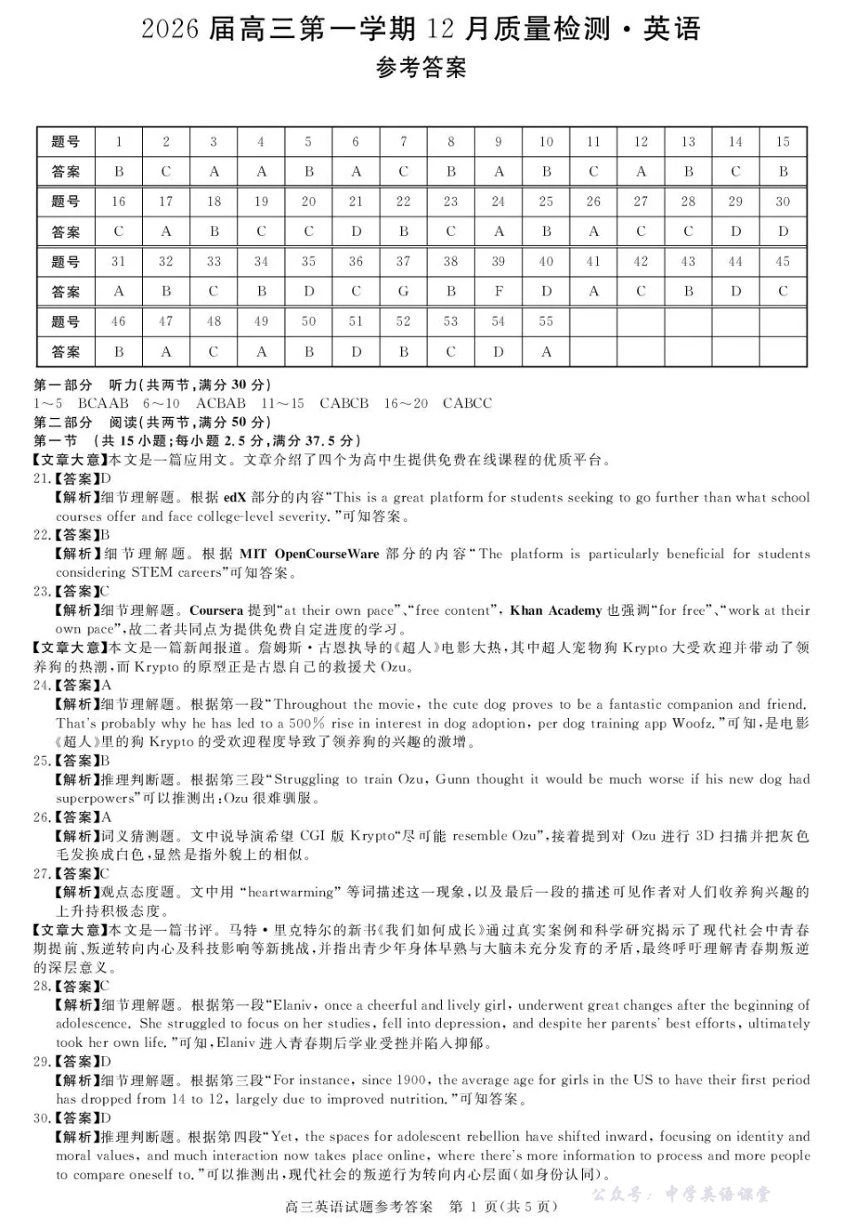 华师联盟2026届高三第一学期12月质量检测英语答案.pdf_第1页