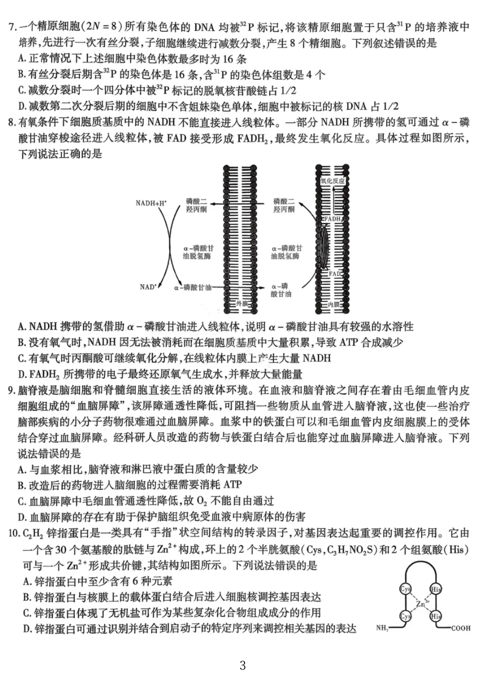 生物试卷【Top50强校】重庆市南开中学高2026届高三第四次质量检测(12.5-12.6).pdf_第3页