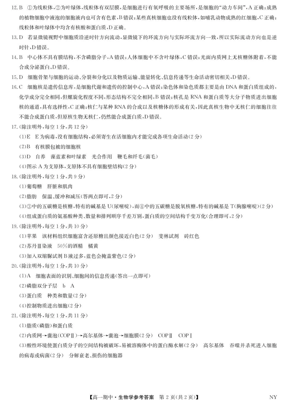 生物试卷答案河南省南阳市九师联盟2025-2026学年高一上学期期中考试(11.7-11.8).pdf_第2页