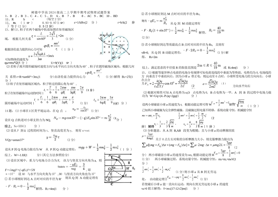 物理试卷答案四川省成都市树德中学高2024级(2027届)高二上学期半期考试(11.17-11.18).docx_第1页