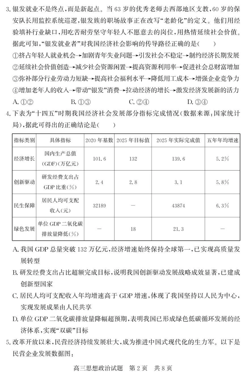 政治试卷山东省济宁市兖州区2025-2026学年度第一学期高三期中质量检测(11.19-11.21).pdf_第2页