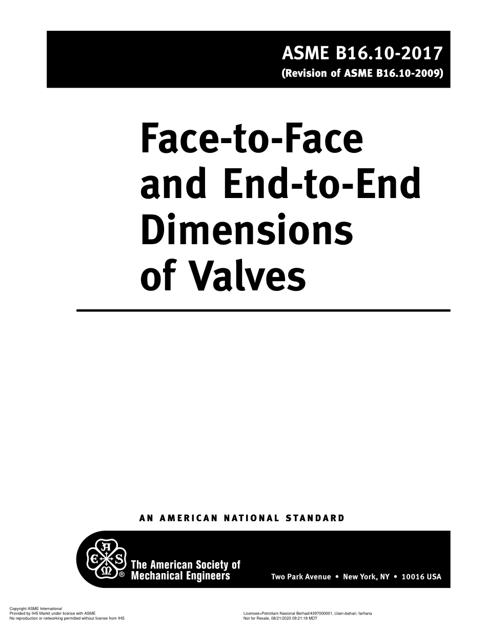 ASME B16.10-2017 阀门的面对面和端到端尺寸（英文版）.pdf_第2页