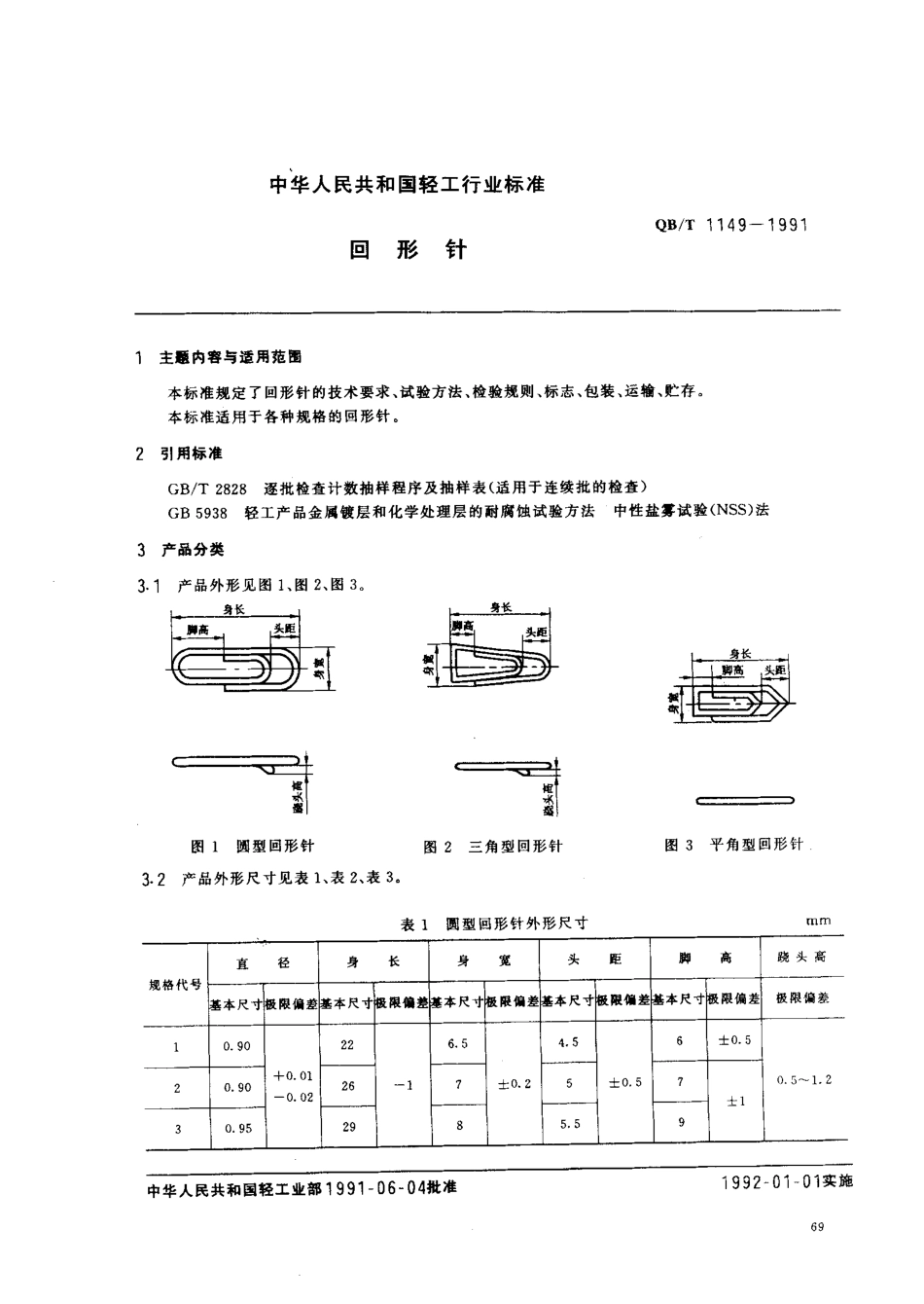 QB／T 1149-1991 回形针.pdf_第1页