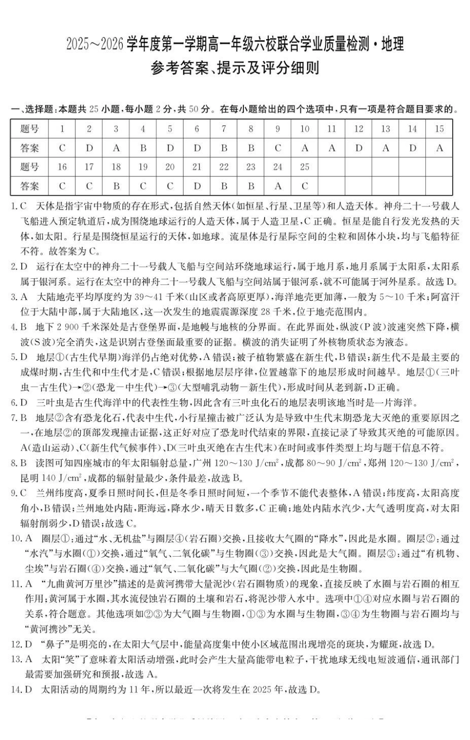 地理试卷(6163A)答案广东省六校2025-2026学年第一学期高一年级12月联合学业质量检测(6163A)（12.12-12.13）.pdf_第1页