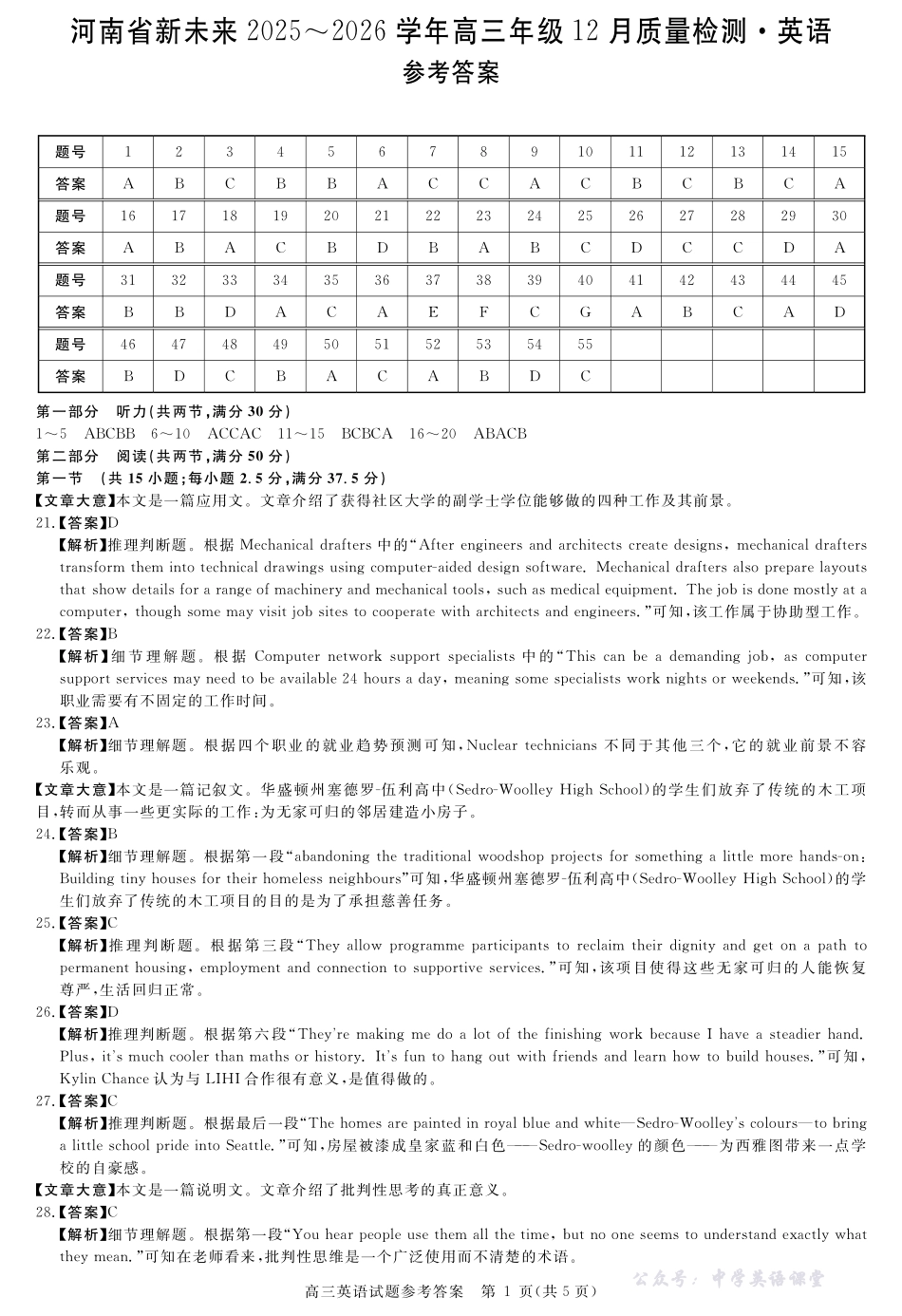 河南省新未来2025～2026学年高三年级12月质量检测英语答案.pdf_第1页