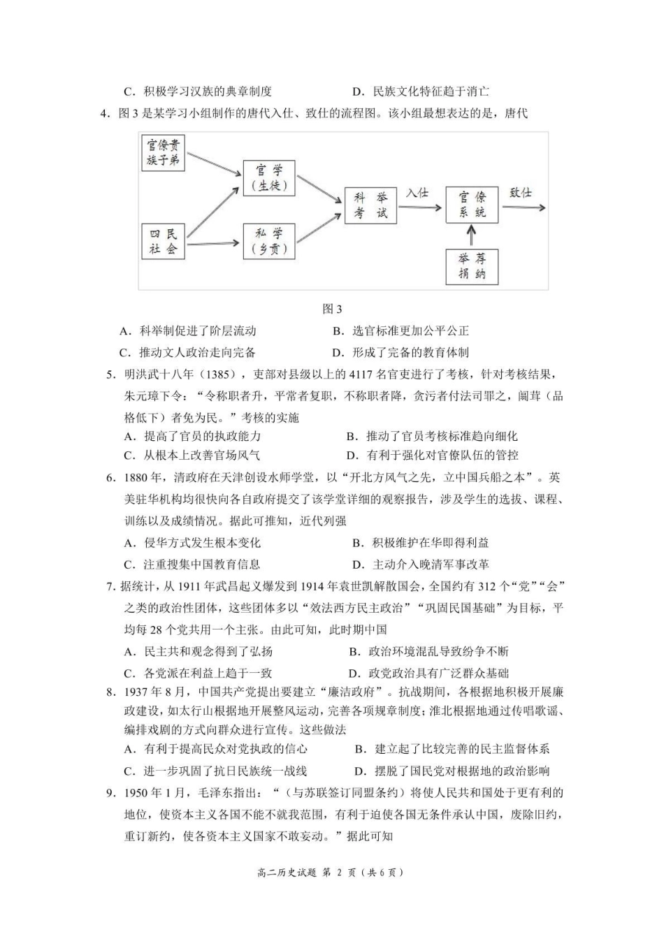 山东师范大学附属中学2025-2026学年高二上学期期中考试历史含答案.pdf_第2页