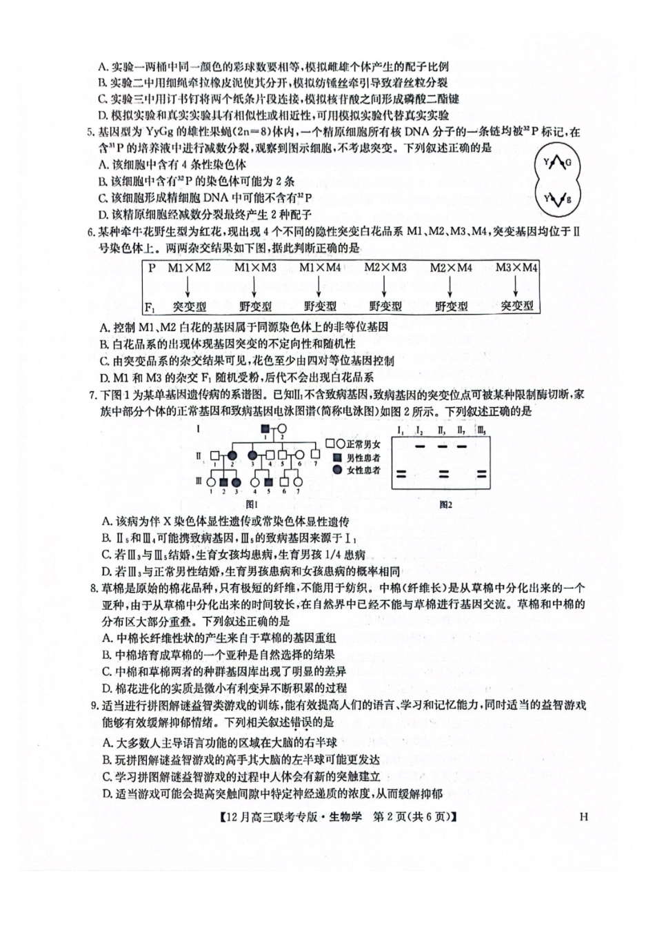 生物试卷+答案河南省九师联盟2026届高三上学期12月联考(下标H)(12.17-12.18).pdf_第2页