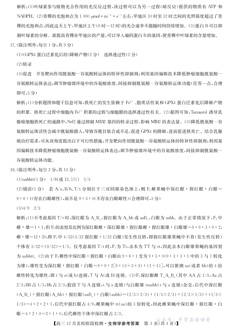 耀正优2026届高三年级12月名校阶段检测生物答案.pdf_第3页