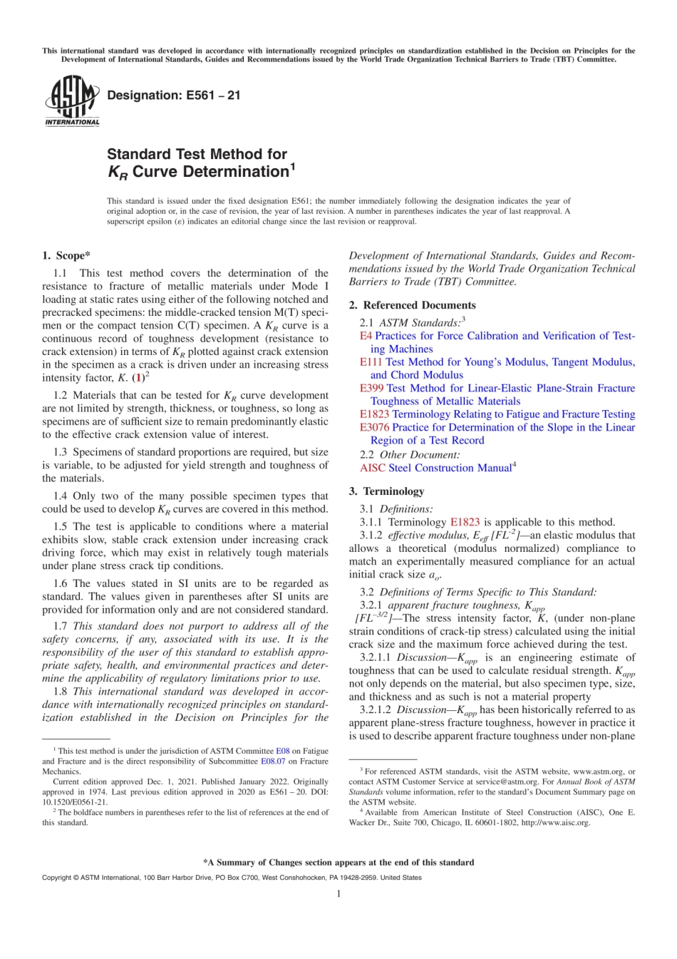 ASTM E561-21 Standard Test Method for KR Curve Determination.pdf_第1页