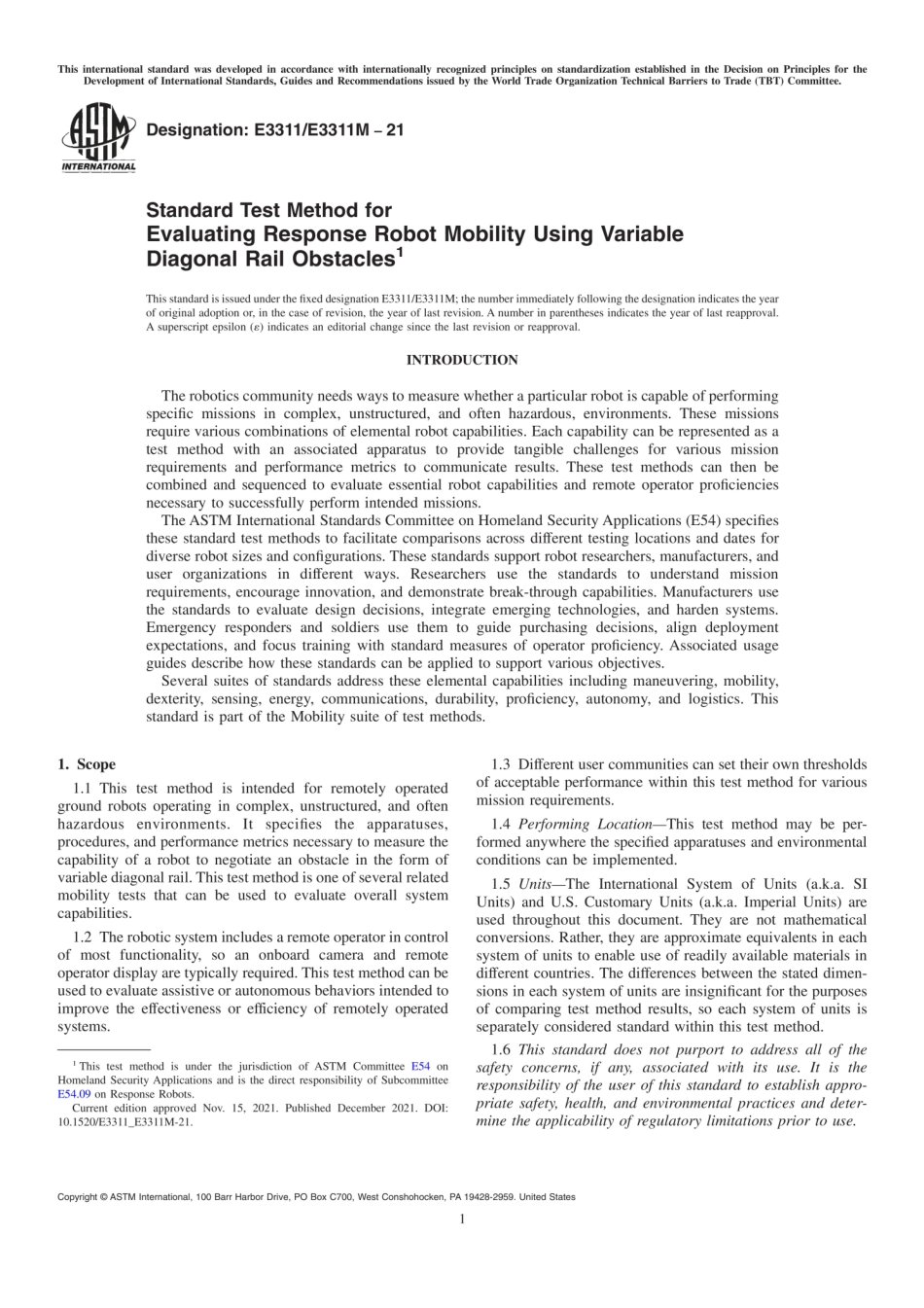 ASTM E3311／E3311M-21 Standard Test Method for Evaluating Response Robot Mobility Using Variable.pdf_第1页