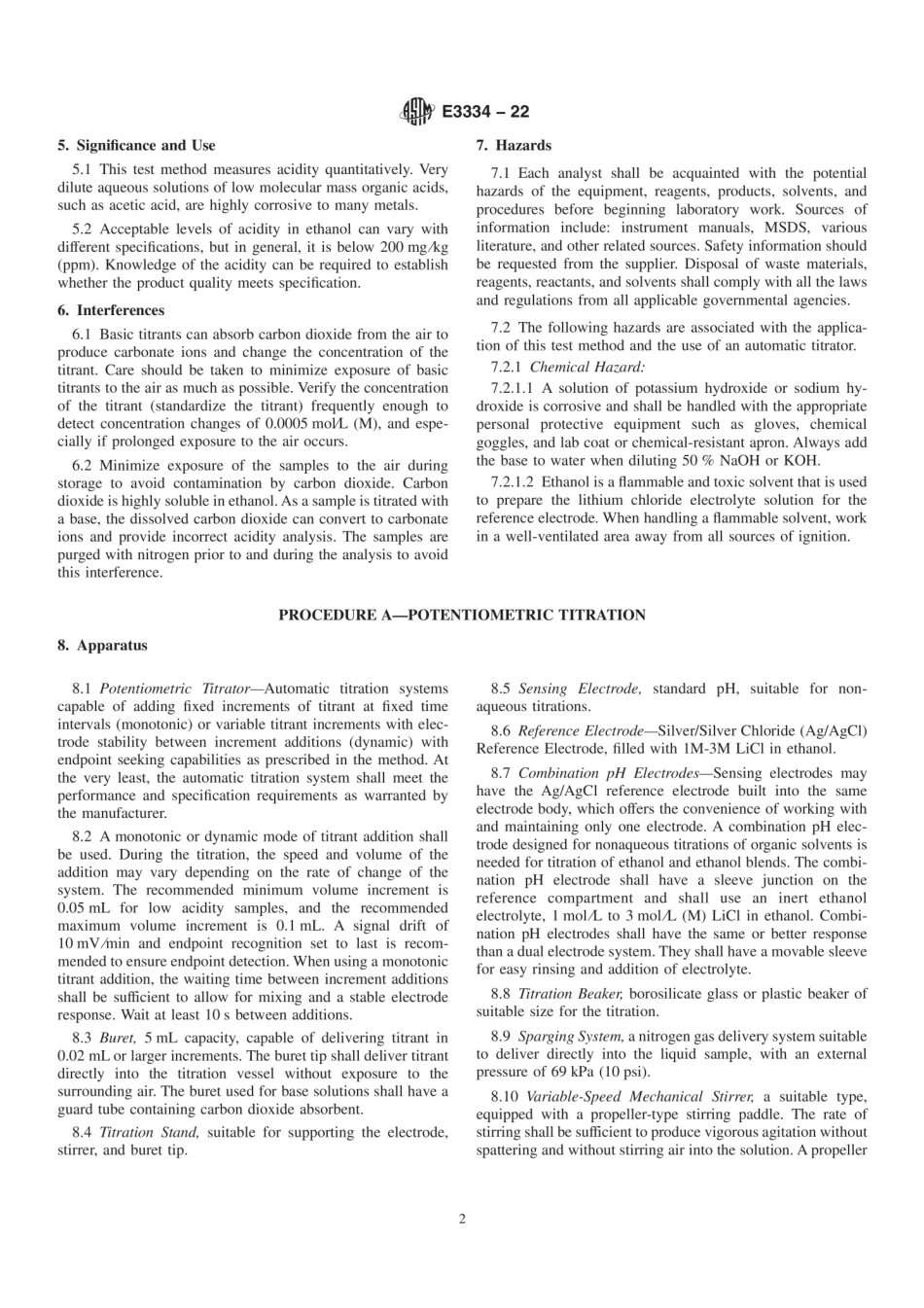 ASTM E3334-22 Standard Test Method for Acidity in Ethanol and Ethanol Solutions.pdf_第2页
