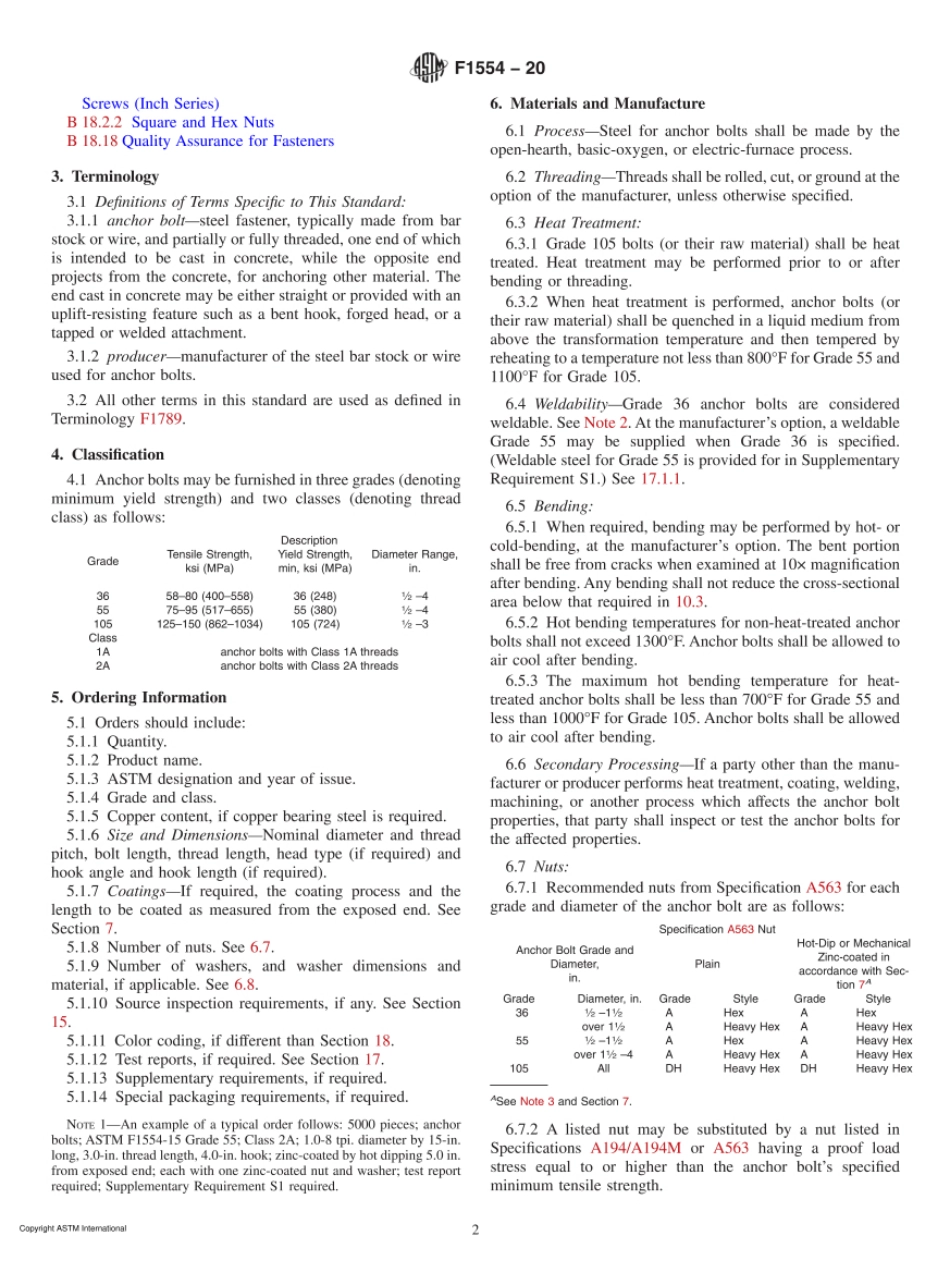 ASTM F1554-20 Standard Specification for Anchor Bolts, Steel, 36, 55, and 105-ksi Yield Strength.pdf_第2页