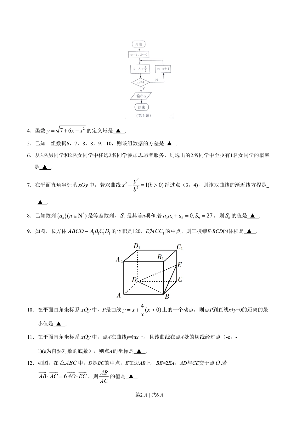 2019年高考数学试卷(江苏)(空白卷).pdf_第2页