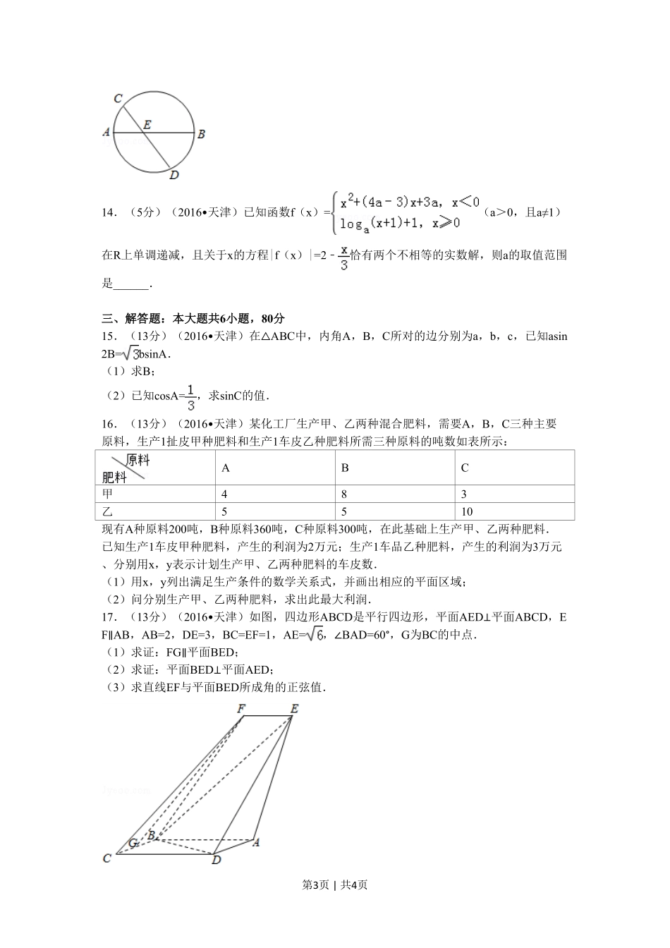 2016年高考数学试卷（文）（天津）（空白卷）.pdf_第3页