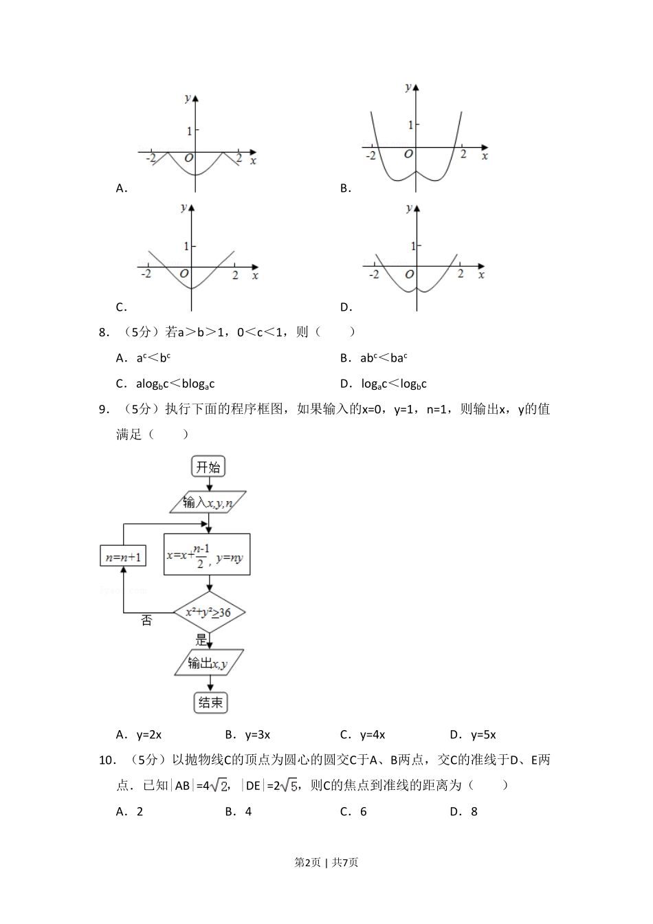 2016年高考数学试卷（理）（新课标Ⅰ）（空白卷）.pdf_第2页
