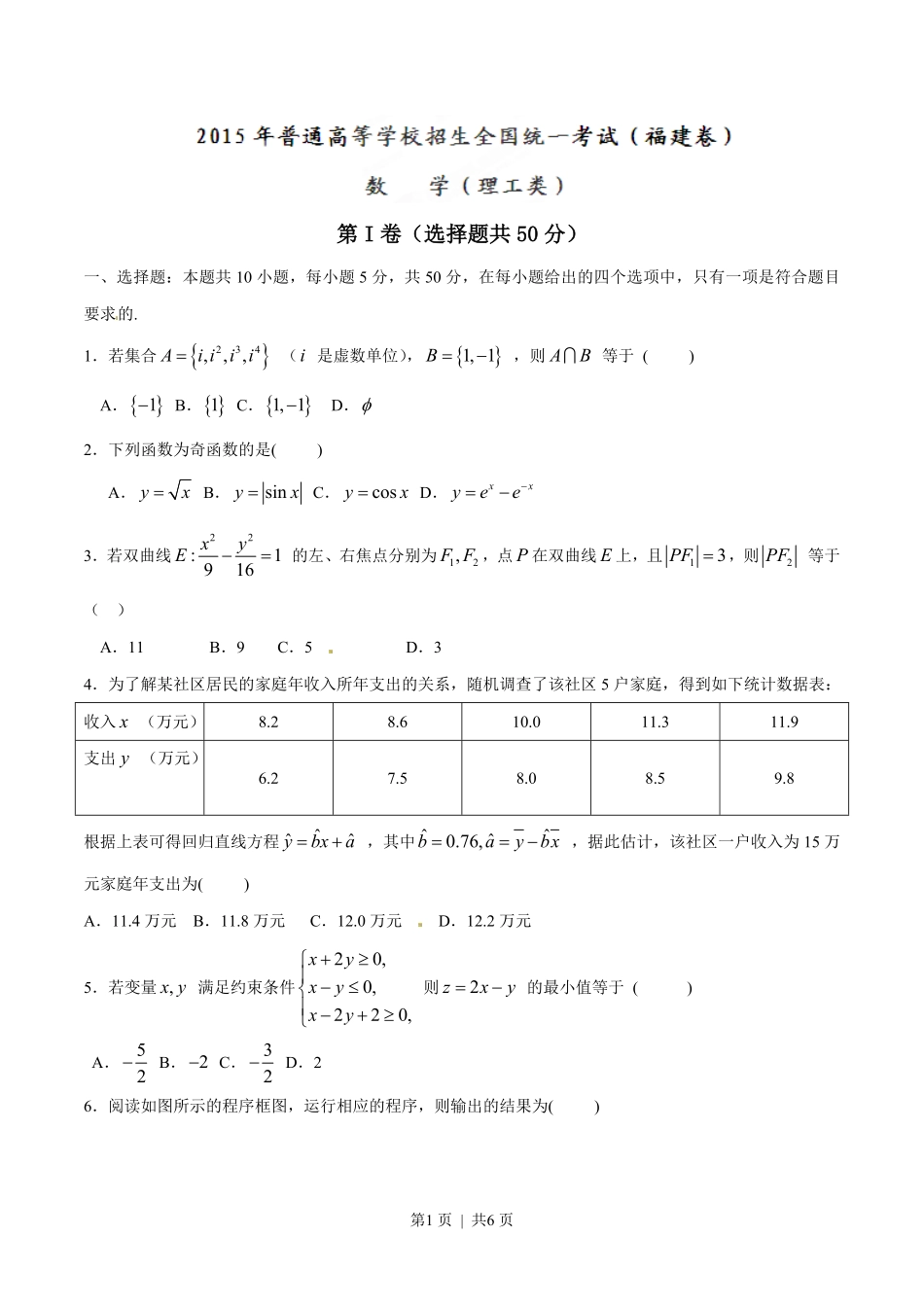 2015年高考数学试卷（理）（福建）（空白卷）.pdf_第1页