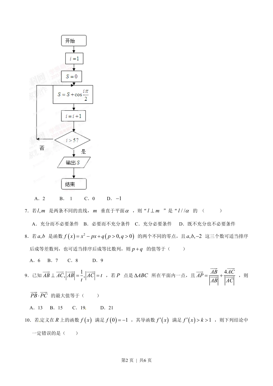 2015年高考数学试卷（理）（福建）（空白卷）.pdf_第2页