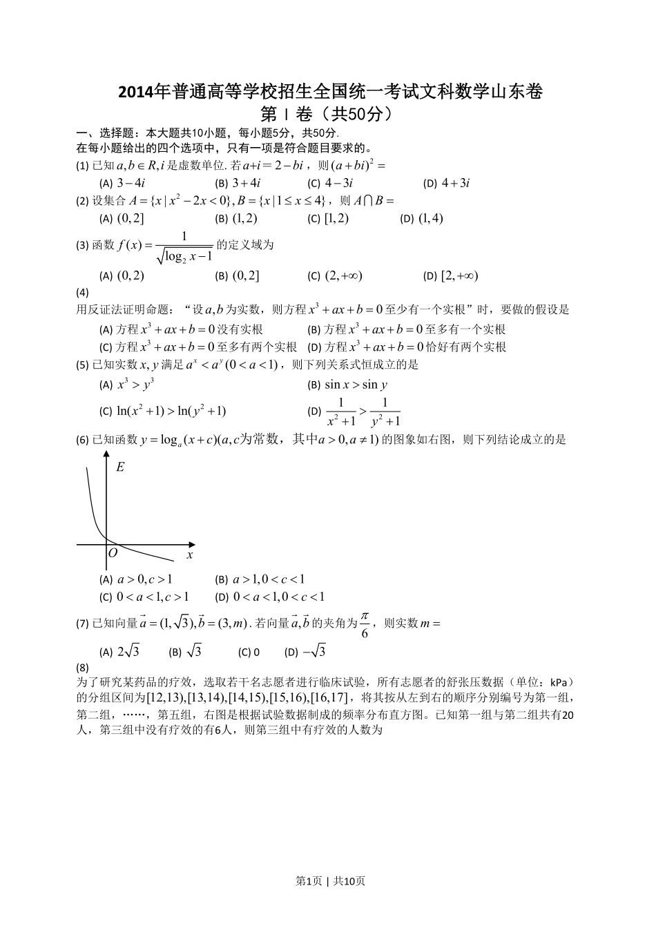 2014年高考数学试卷（文）（山东）（解析卷）.pdf_第1页