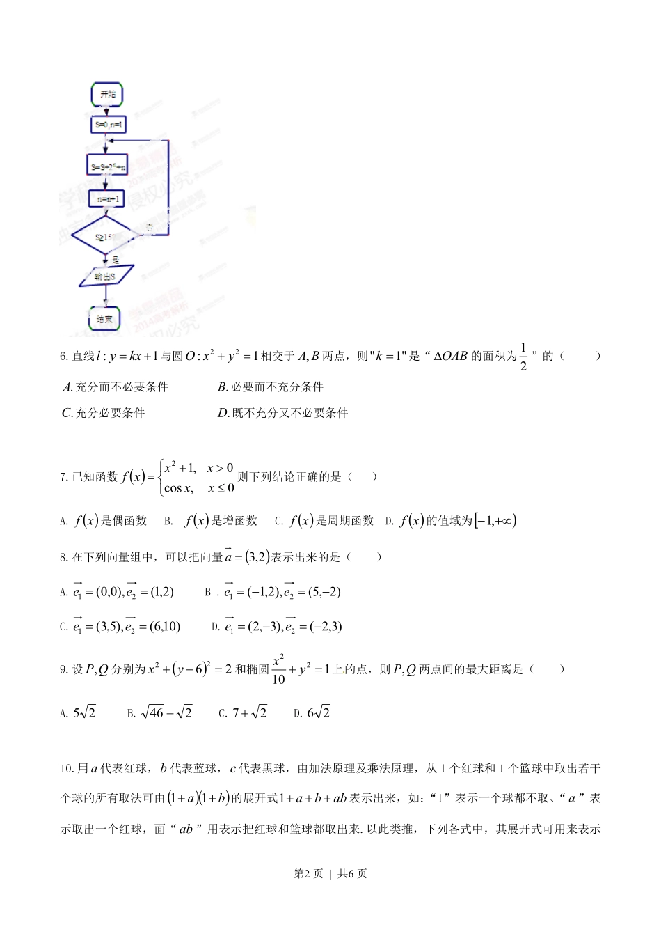 2014年高考数学试卷（理）（福建）（空白卷）.pdf_第2页